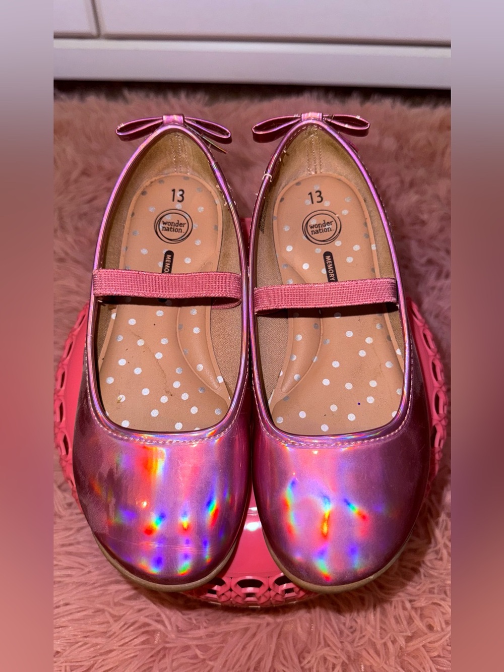 Pink Holographic Bow Mary Jane Shoes 🎀